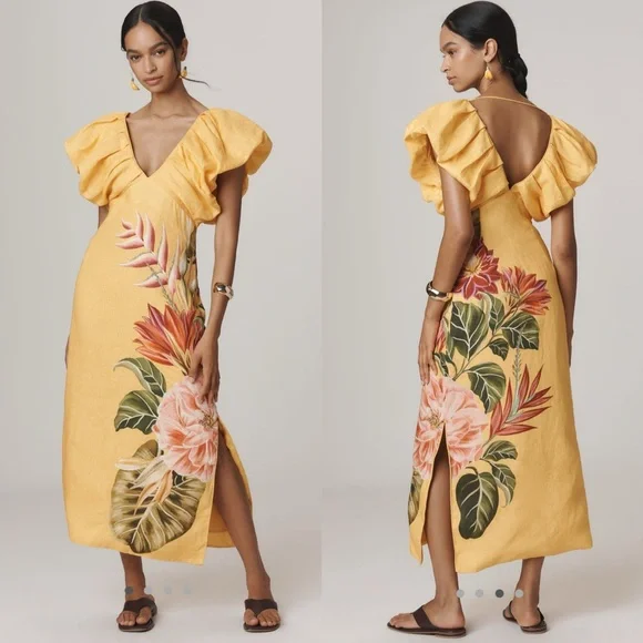 Farm Rio V neck linen midi dress - Picture 2 of 15